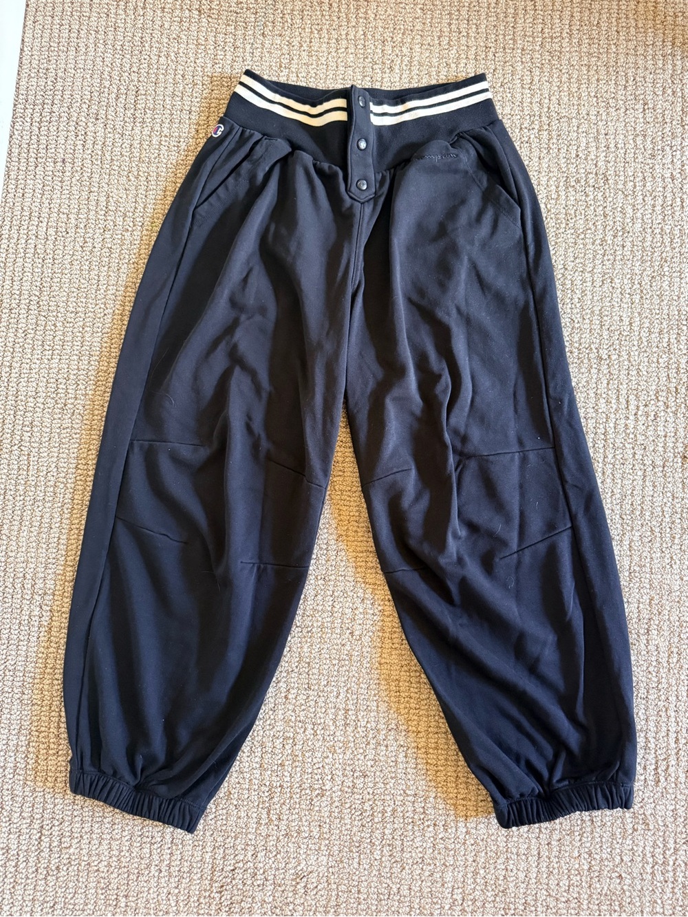 Champion Black High-Waist barrel sweatpants with Striped Waistband